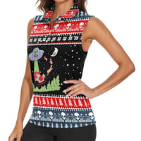 Alien Christmas Women Sleeveless Polo Shirt Xmas Holiday Patterns - Wonder Print Shop
