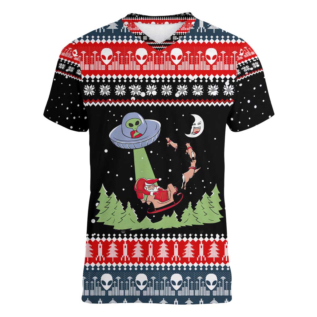 Alien Christmas Women V-Neck T-Shirt Xmas Holiday Patterns - Wonder Print Shop