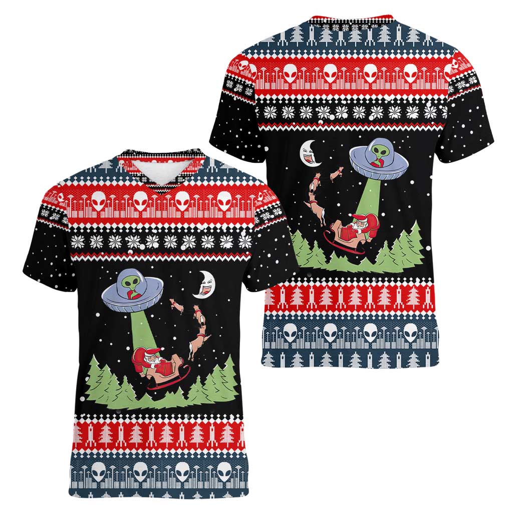 Alien Christmas Women V-Neck T-Shirt Xmas Holiday Patterns - Wonder Print Shop