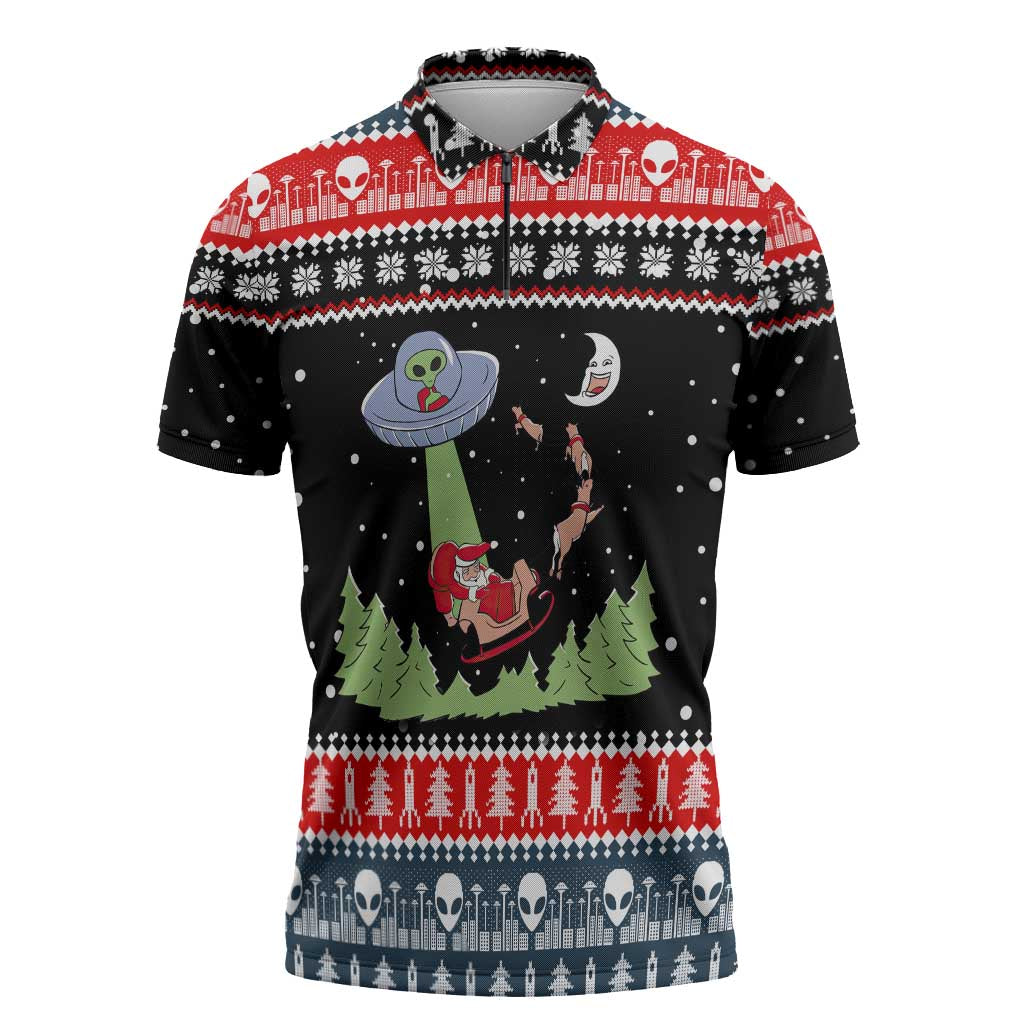 Alien Christmas Zipper Polo Shirt Xmas Holiday Patterns - Wonder Print Shop