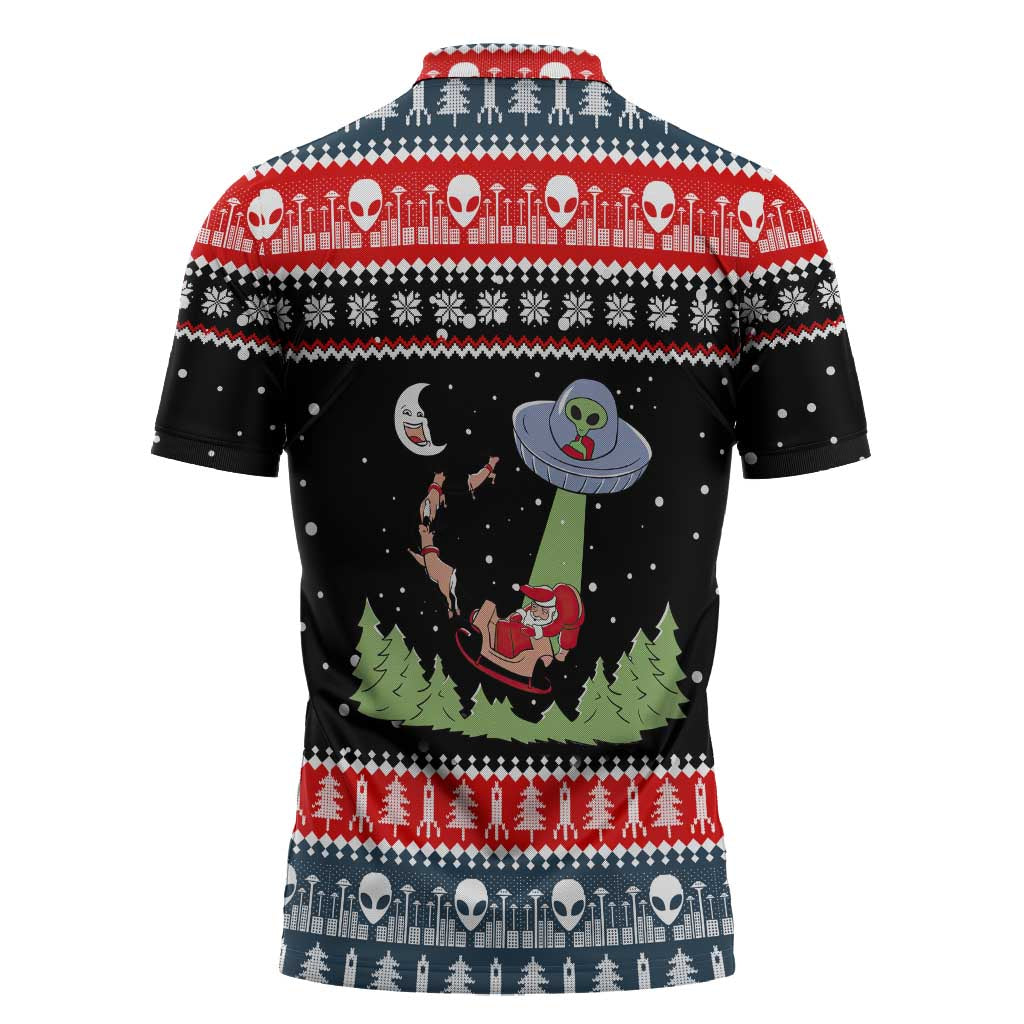 Alien Christmas Zipper Polo Shirt Xmas Holiday Patterns - Wonder Print Shop