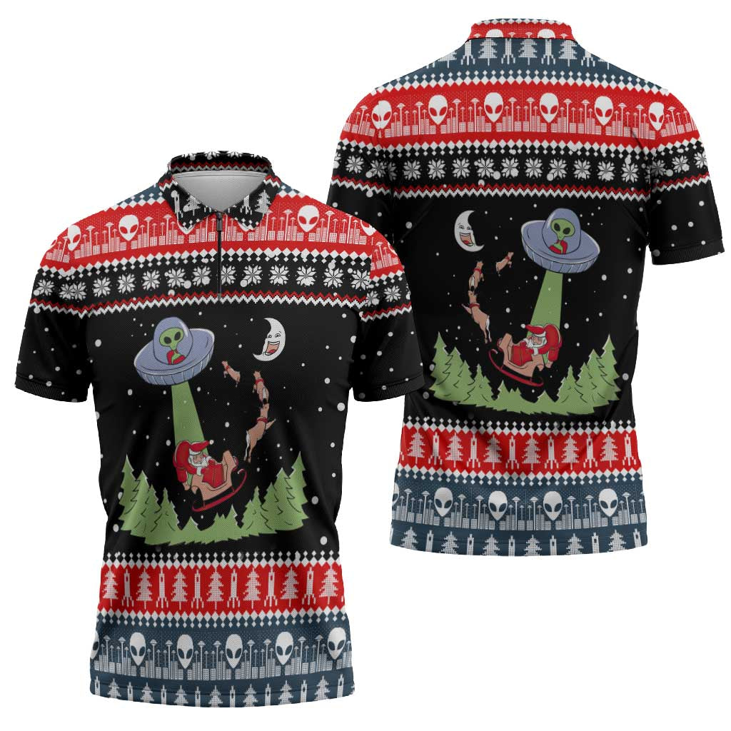 Alien Christmas Zipper Polo Shirt Xmas Holiday Patterns - Wonder Print Shop