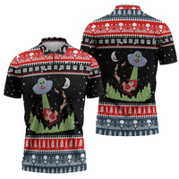 Alien Christmas Zipper Polo Shirt Xmas Holiday Patterns - Wonder Print Shop