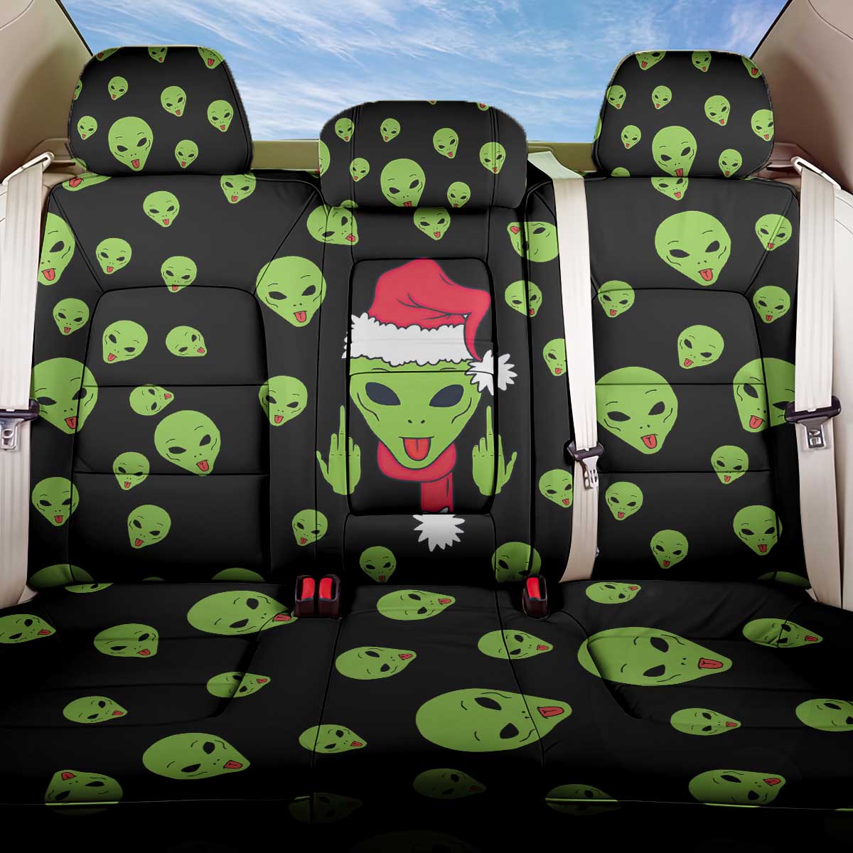 Alien Christmas Back Car Seat Cover Xmas Holiday Patterns - Wonder Print Shop