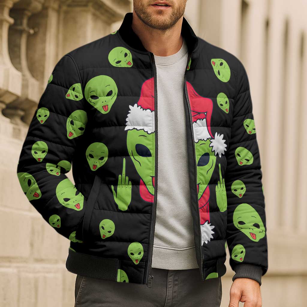 Alien Christmas Bomber Puffer Jacket Xmas Holiday Patterns - Wonder Print Shop