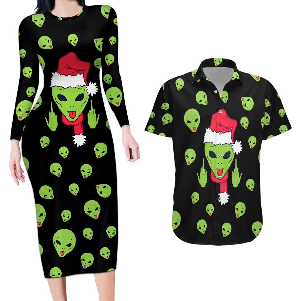 Alien Christmas Couples Matching Long Sleeve Bodycon Dress and Hawaiian Shirt Xmas Holiday Patterns - Wonder Print Shop