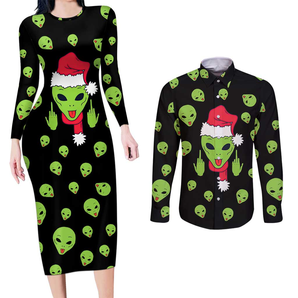 Alien Christmas Couples Matching Long Sleeve Bodycon Dress and Long Sleeve Button Shirt Xmas Holiday Patterns - Wonder Print Shop