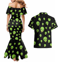Alien Christmas Couples Matching Mermaid Dress and Hawaiian Shirt Xmas Holiday Patterns - Wonder Print Shop