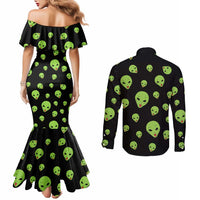 Alien Christmas Couples Matching Mermaid Dress and Long Sleeve Button Shirt Xmas Holiday Patterns - Wonder Print Shop
