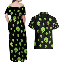 Alien Christmas Couples Matching Off Shoulder Maxi Dress and Hawaiian Shirt Xmas Holiday Patterns - Wonder Print Shop