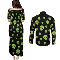 Alien Christmas Couples Matching Puletasi and Long Sleeve Button Shirt Xmas Holiday Patterns - Wonder Print Shop