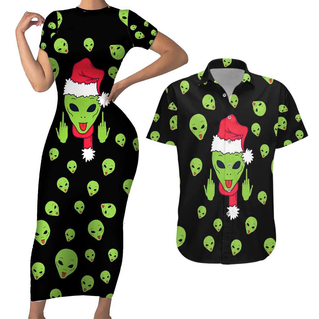 Alien Christmas Couples Matching Short Sleeve Bodycon Dress and Hawaiian Shirt Xmas Holiday Patterns - Wonder Print Shop