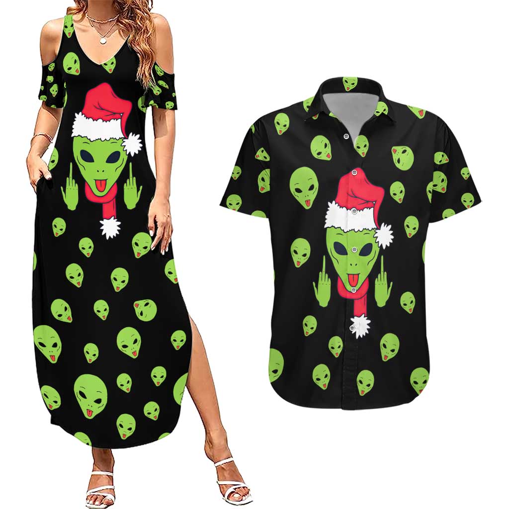 Alien Christmas Couples Matching Summer Maxi Dress and Hawaiian Shirt Xmas Holiday Patterns - Wonder Print Shop