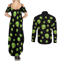 Alien Christmas Couples Matching Summer Maxi Dress and Long Sleeve Button Shirt Xmas Holiday Patterns - Wonder Print Shop