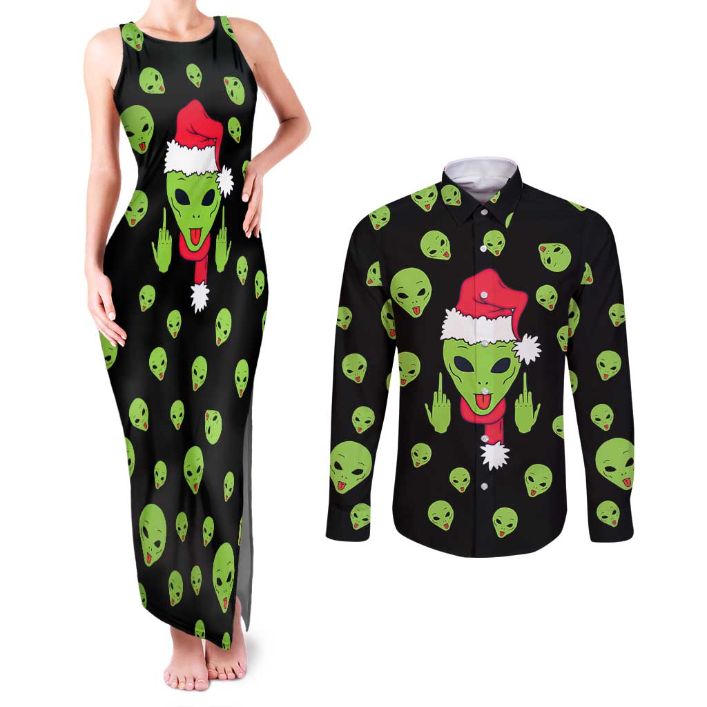 Alien Christmas Couples Matching Tank Maxi Dress and Long Sleeve Button Shirt Xmas Holiday Patterns - Wonder Print Shop