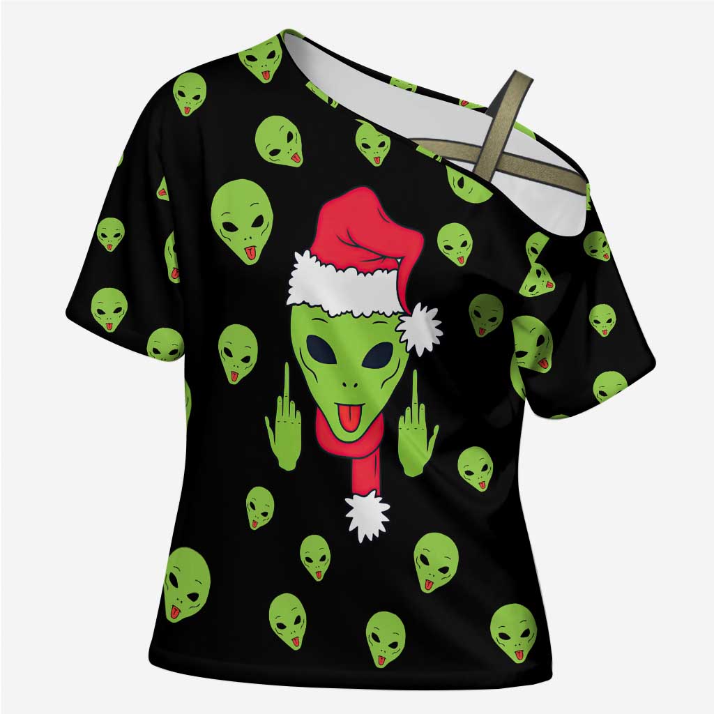 Alien Christmas Cross Shoulder Shirt Xmas Holiday Patterns - Wonder Print Shop