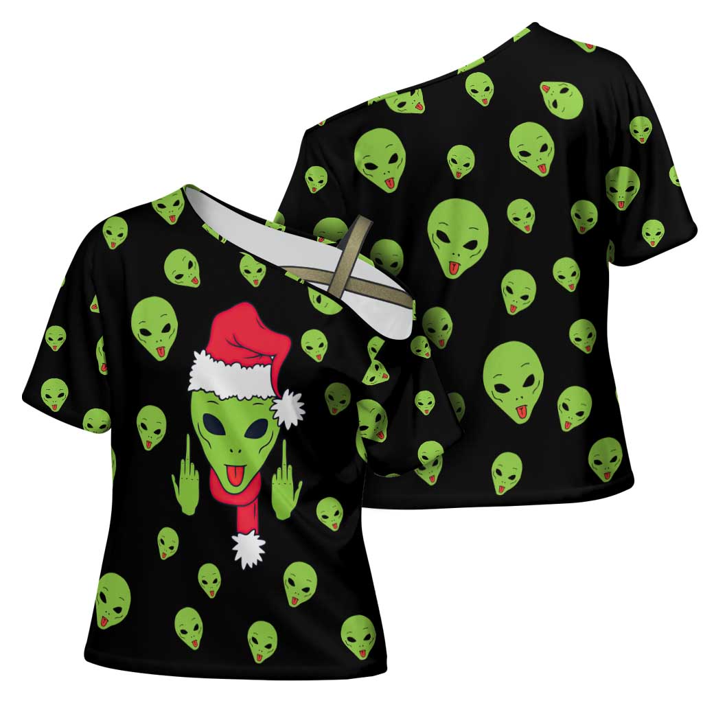 Alien Christmas Cross Shoulder Shirt Xmas Holiday Patterns - Wonder Print Shop