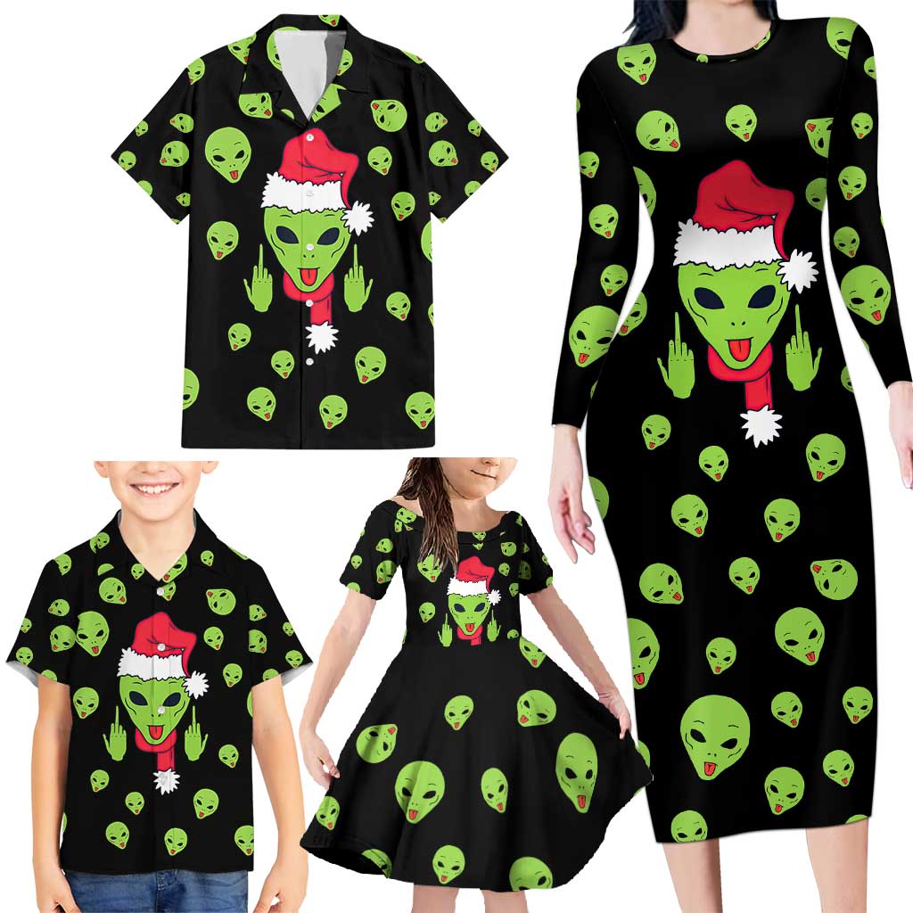 Alien Christmas Family Matching Long Sleeve Bodycon Dress and Hawaiian Shirt Xmas Holiday Patterns - Wonder Print Shop