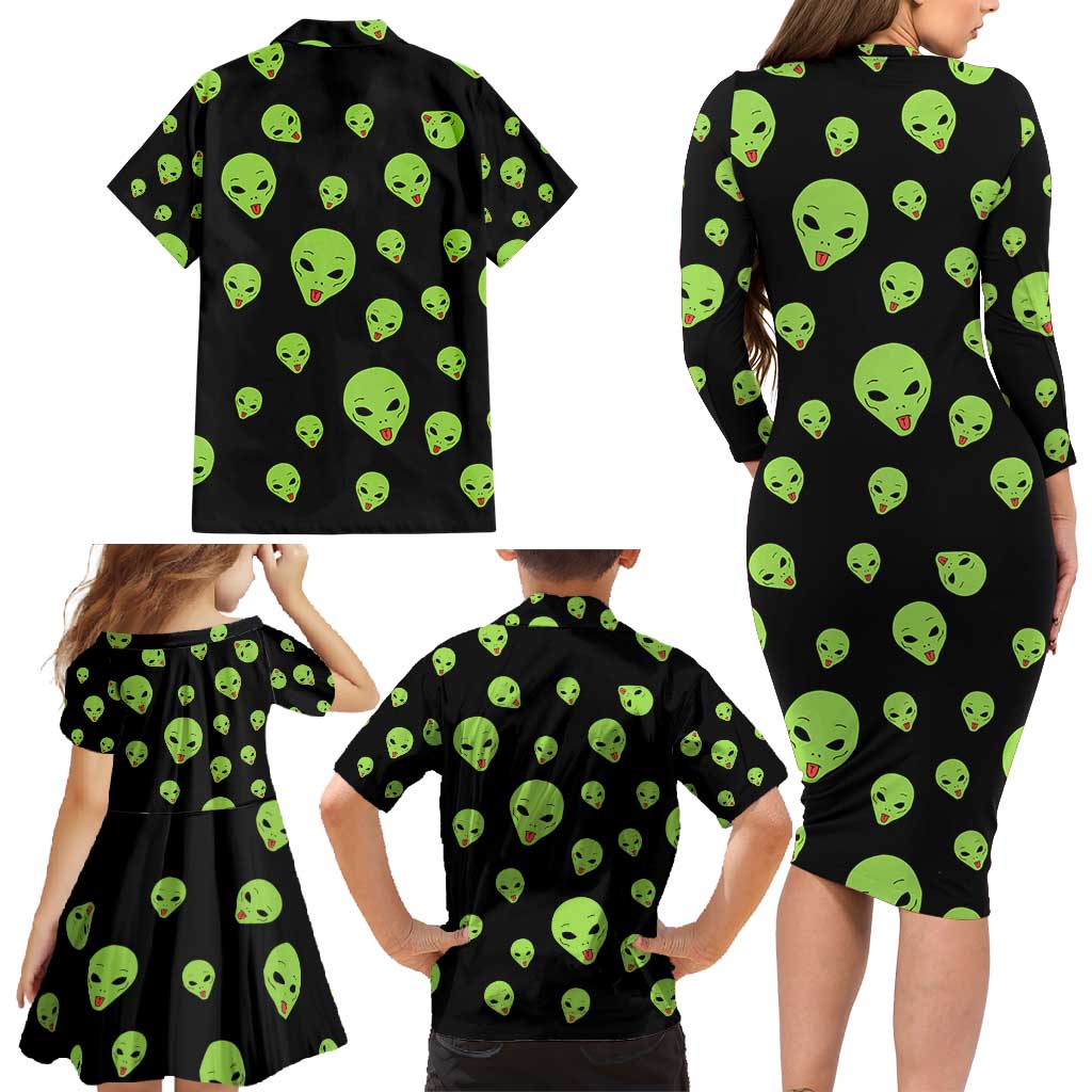 Alien Christmas Family Matching Long Sleeve Bodycon Dress and Hawaiian Shirt Xmas Holiday Patterns - Wonder Print Shop