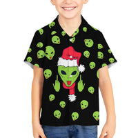 Alien Christmas Family Matching Off The Shoulder Long Sleeve Dress and Hawaiian Shirt Xmas Holiday Patterns - Wonder Print Shop