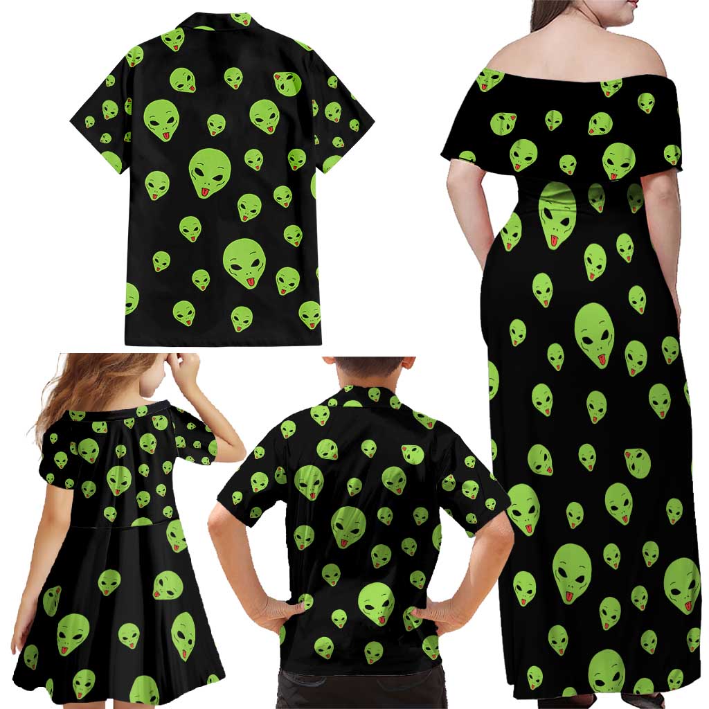 Alien Christmas Family Matching Off Shoulder Maxi Dress and Hawaiian Shirt Xmas Holiday Patterns - Wonder Print Shop