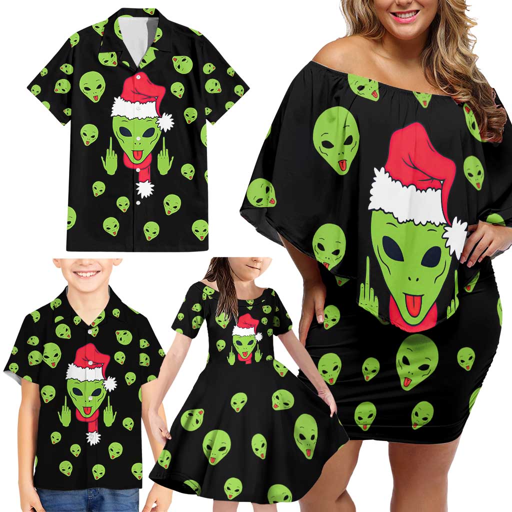 Alien Christmas Family Matching Off Shoulder Short Dress and Hawaiian Shirt Xmas Holiday Patterns - Wonder Print Shop