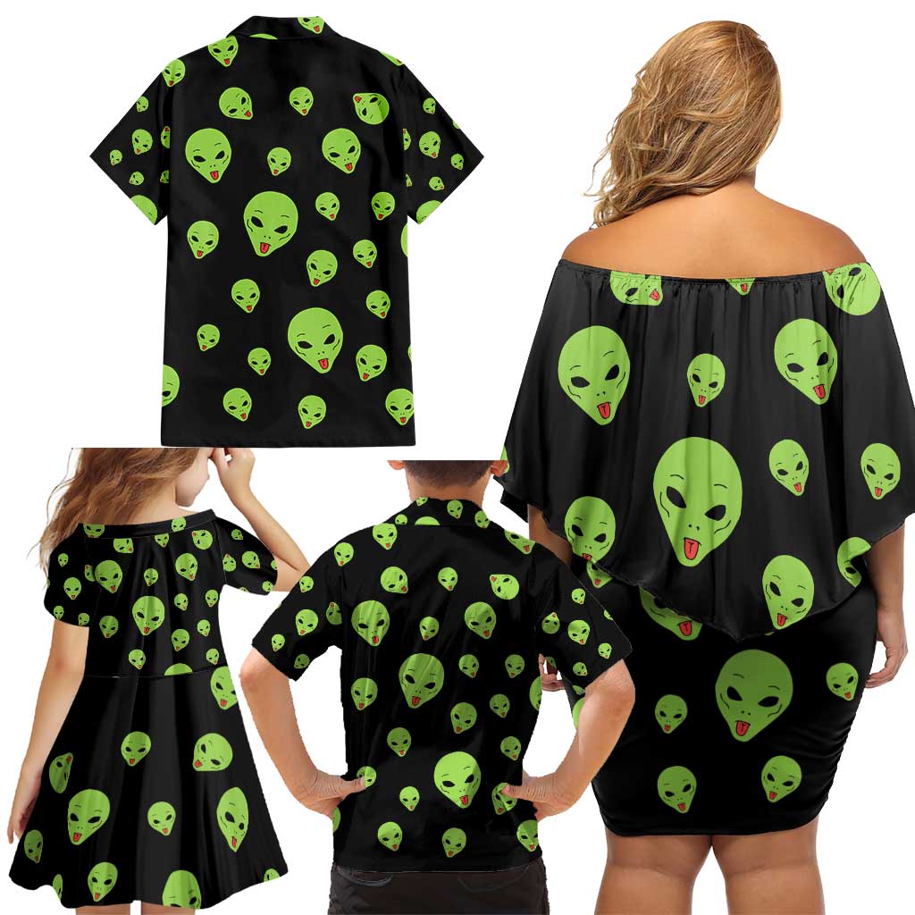 Alien Christmas Family Matching Off Shoulder Short Dress and Hawaiian Shirt Xmas Holiday Patterns - Wonder Print Shop