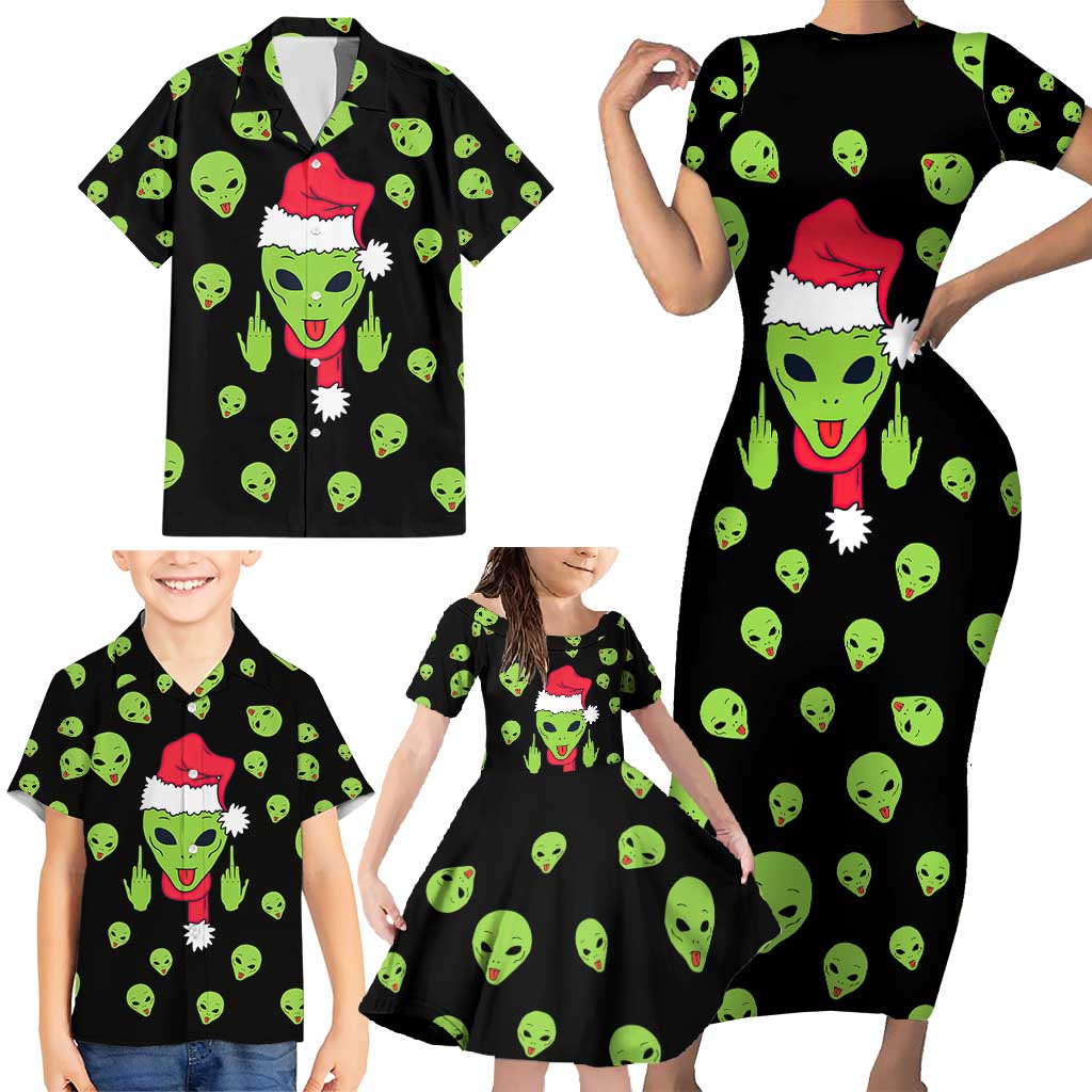 Alien Christmas Family Matching Short Sleeve Bodycon Dress and Hawaiian Shirt Xmas Holiday Patterns - Wonder Print Shop