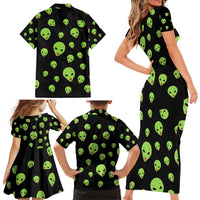 Alien Christmas Family Matching Short Sleeve Bodycon Dress and Hawaiian Shirt Xmas Holiday Patterns - Wonder Print Shop
