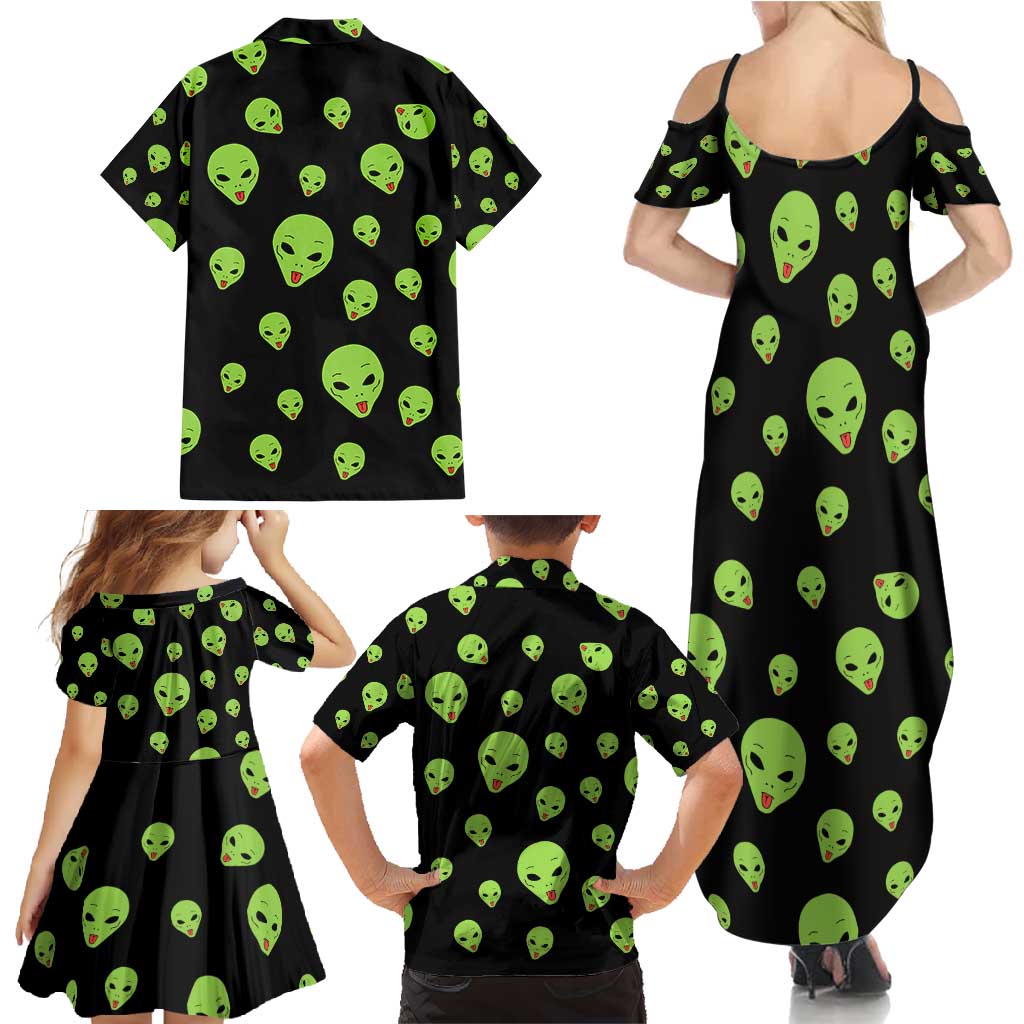 Alien Christmas Family Matching Summer Maxi Dress and Hawaiian Shirt Xmas Holiday Patterns - Wonder Print Shop