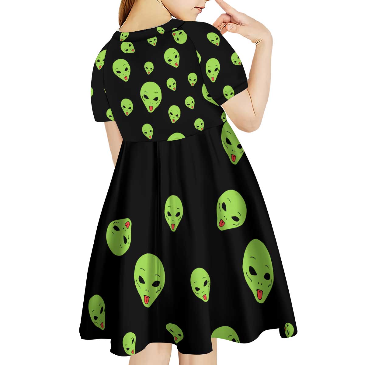 Alien Christmas Kid Short Sleeve Dress Xmas Holiday Patterns - Wonder Print Shop