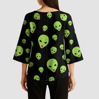 Alien Christmas Kimono Sleeve Blouse Xmas Holiday Patterns - Wonder Print Shop