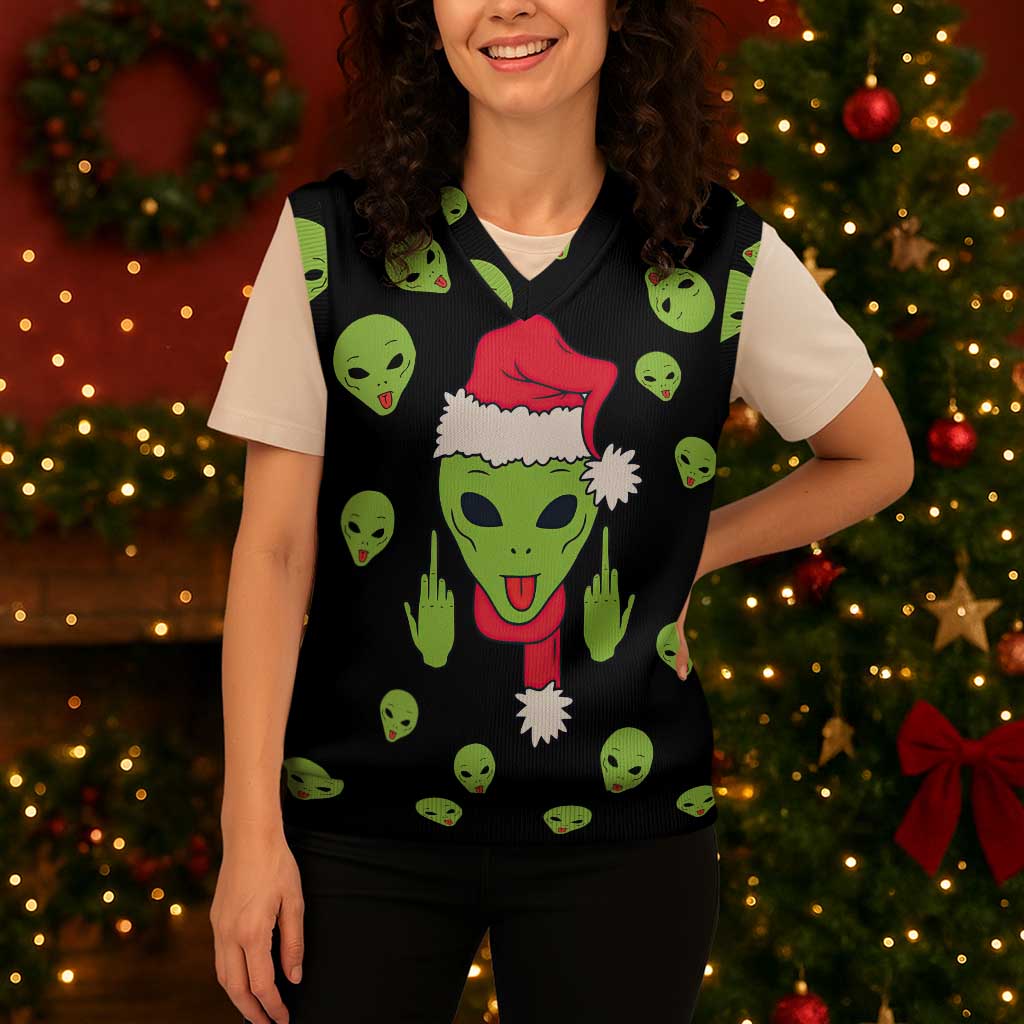 Alien Christmas Knitted V-Neck Vest Xmas Holiday Patterns - Wonder Print Shop