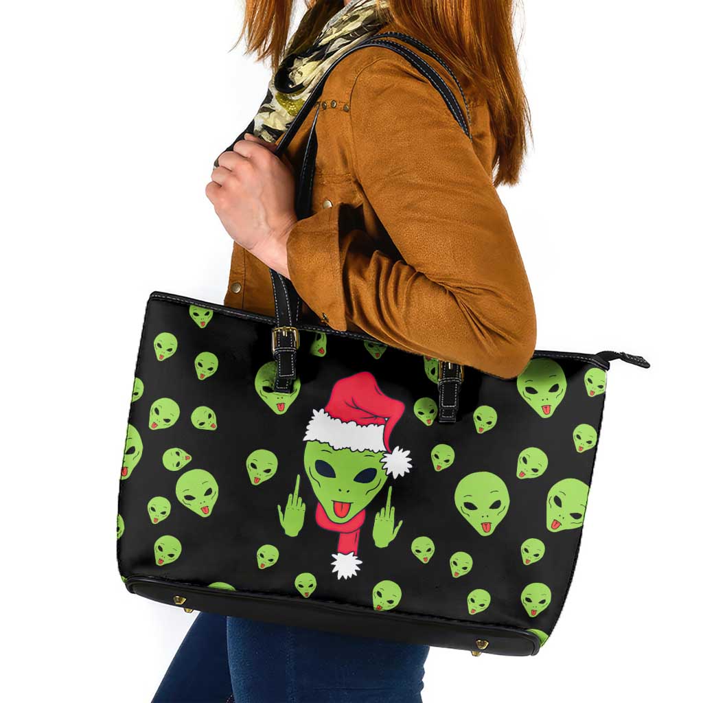 Alien Christmas Leather Tote Bag Xmas Holiday Patterns - Wonder Print Shop