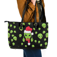 Alien Christmas Leather Tote Bag Xmas Holiday Patterns - Wonder Print Shop