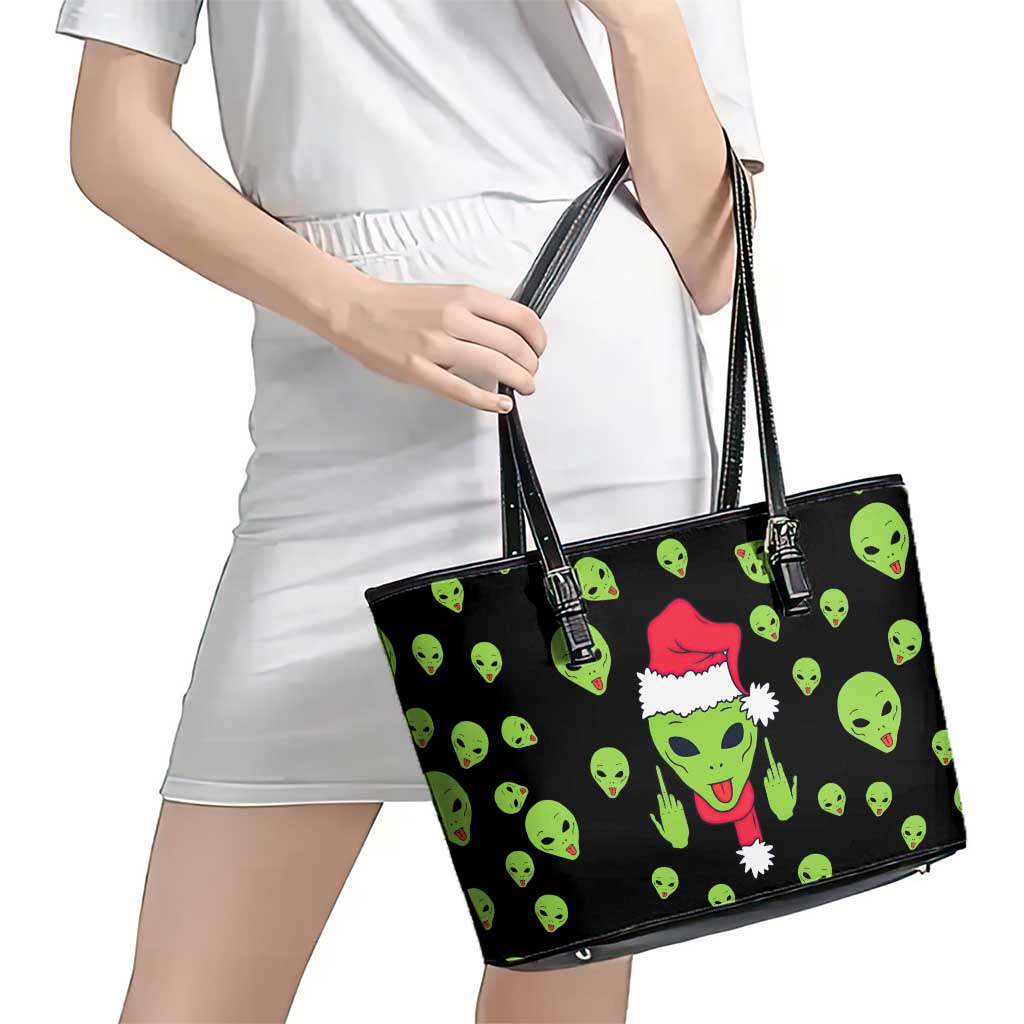Alien Christmas Leather Tote Bag Xmas Holiday Patterns - Wonder Print Shop