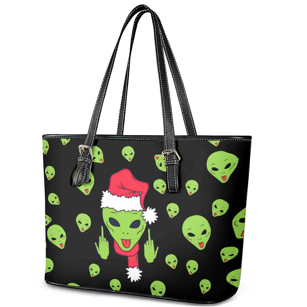 Alien Christmas Leather Tote Bag Xmas Holiday Patterns - Wonder Print Shop
