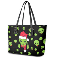 Alien Christmas Leather Tote Bag Xmas Holiday Patterns - Wonder Print Shop