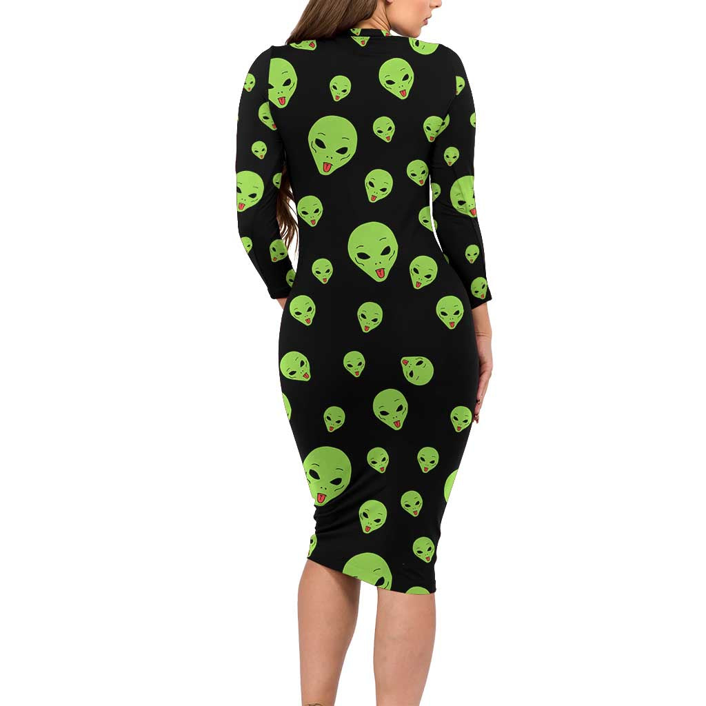 Alien Christmas Long Sleeve Bodycon Dress Xmas Holiday Patterns - Wonder Print Shop
