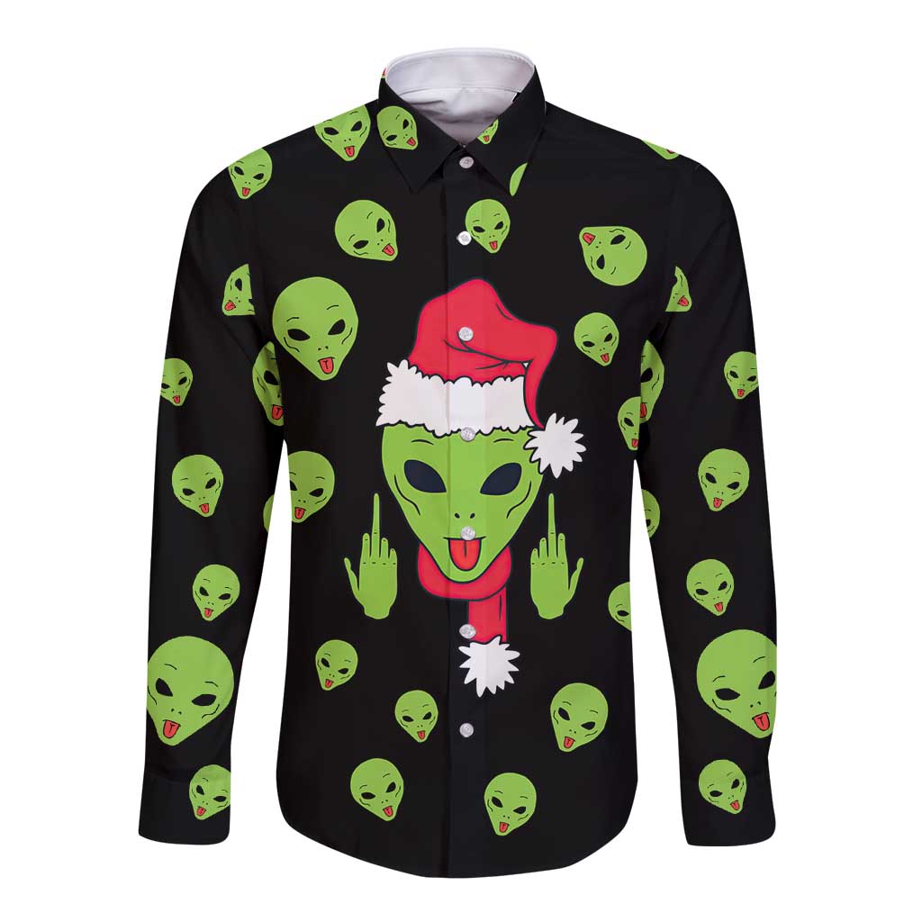 Alien Christmas Long Sleeve Button Shirt Xmas Holiday Patterns - Wonder Print Shop