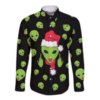 Alien Christmas Long Sleeve Button Shirt Xmas Holiday Patterns - Wonder Print Shop