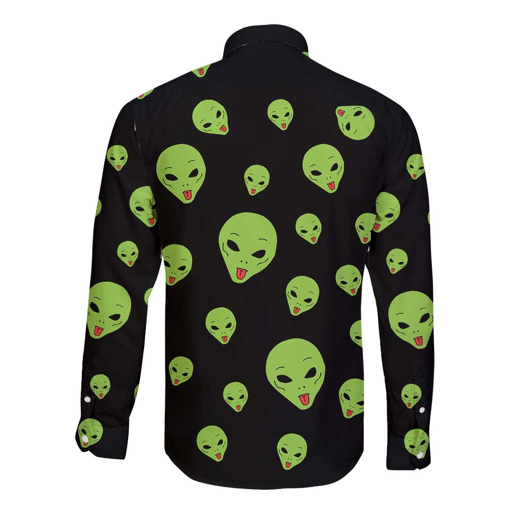 Alien Christmas Long Sleeve Button Shirt Xmas Holiday Patterns - Wonder Print Shop