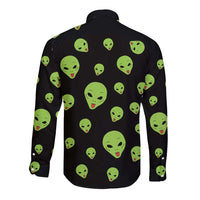 Alien Christmas Long Sleeve Button Shirt Xmas Holiday Patterns - Wonder Print Shop