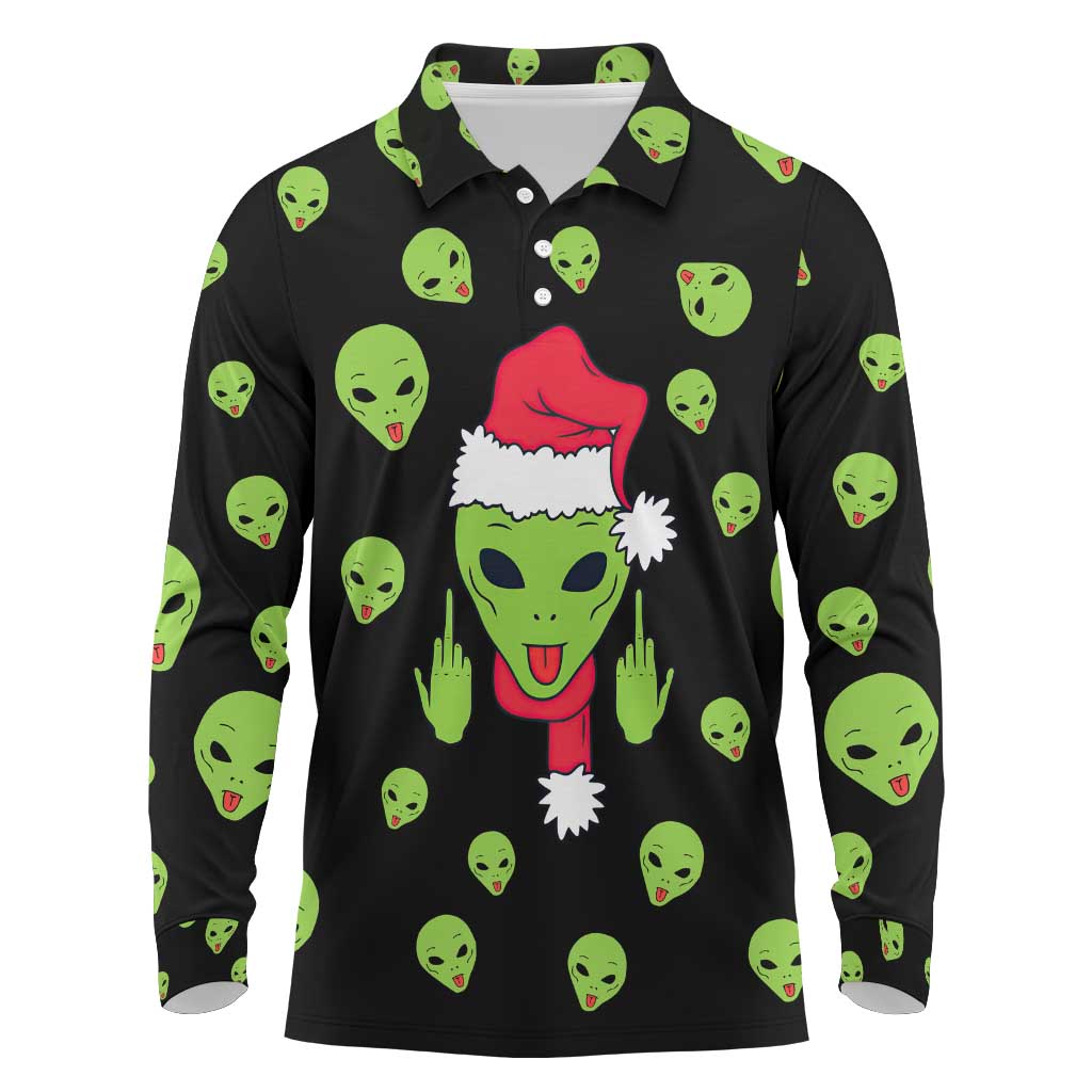 Alien Christmas Long Sleeve Polo Shirt Xmas Holiday Patterns - Wonder Print Shop