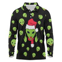 Alien Christmas Long Sleeve Polo Shirt Xmas Holiday Patterns - Wonder Print Shop