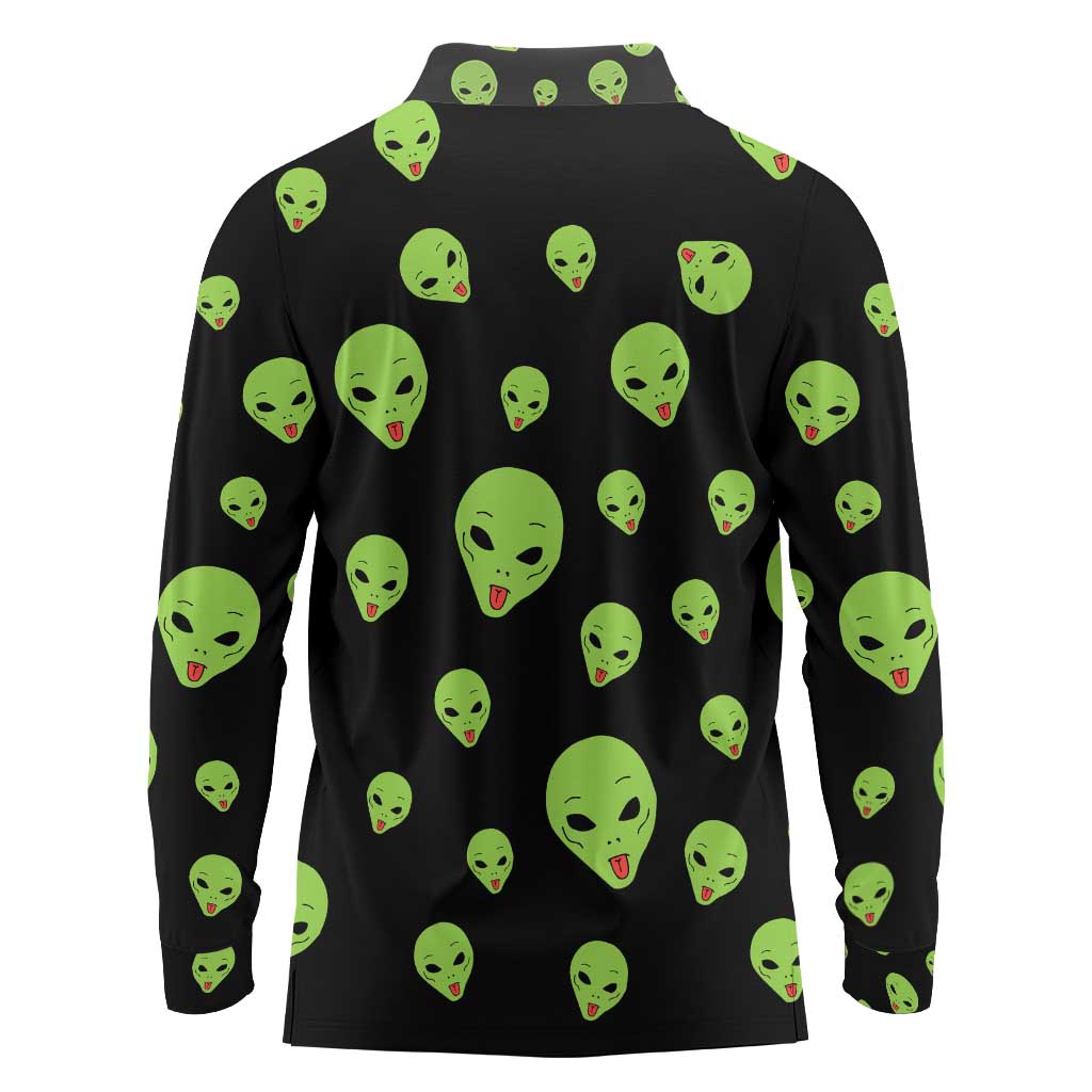 Alien Christmas Long Sleeve Polo Shirt Xmas Holiday Patterns - Wonder Print Shop