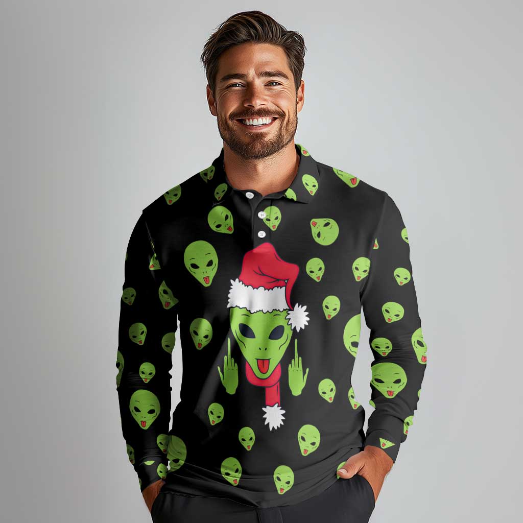Alien Christmas Long Sleeve Polo Shirt Xmas Holiday Patterns - Wonder Print Shop