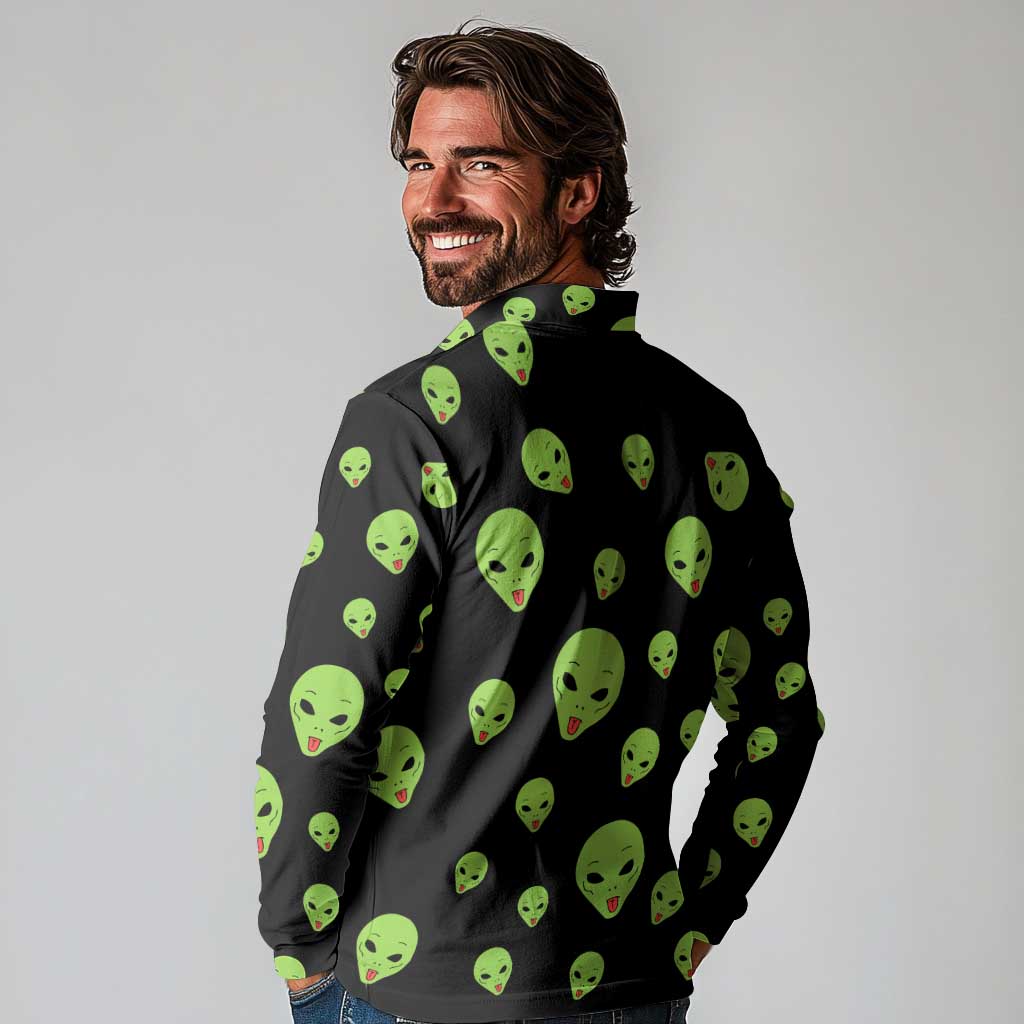 Alien Christmas Long Sleeve Polo Shirt Xmas Holiday Patterns - Wonder Print Shop