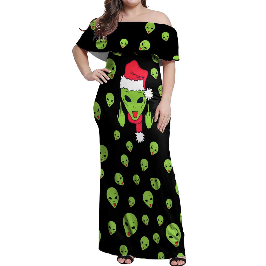 Alien Christmas Off Shoulder Maxi Dress Xmas Holiday Patterns - Wonder Print Shop