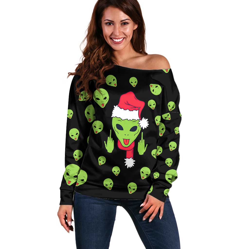 Alien Christmas Off Shoulder Sweater Xmas Holiday Patterns - Wonder Print Shop